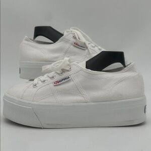 SUPERGA Women's 2740 Cotton White Platform Sneakers Women's Size 7 Men Size 5.5